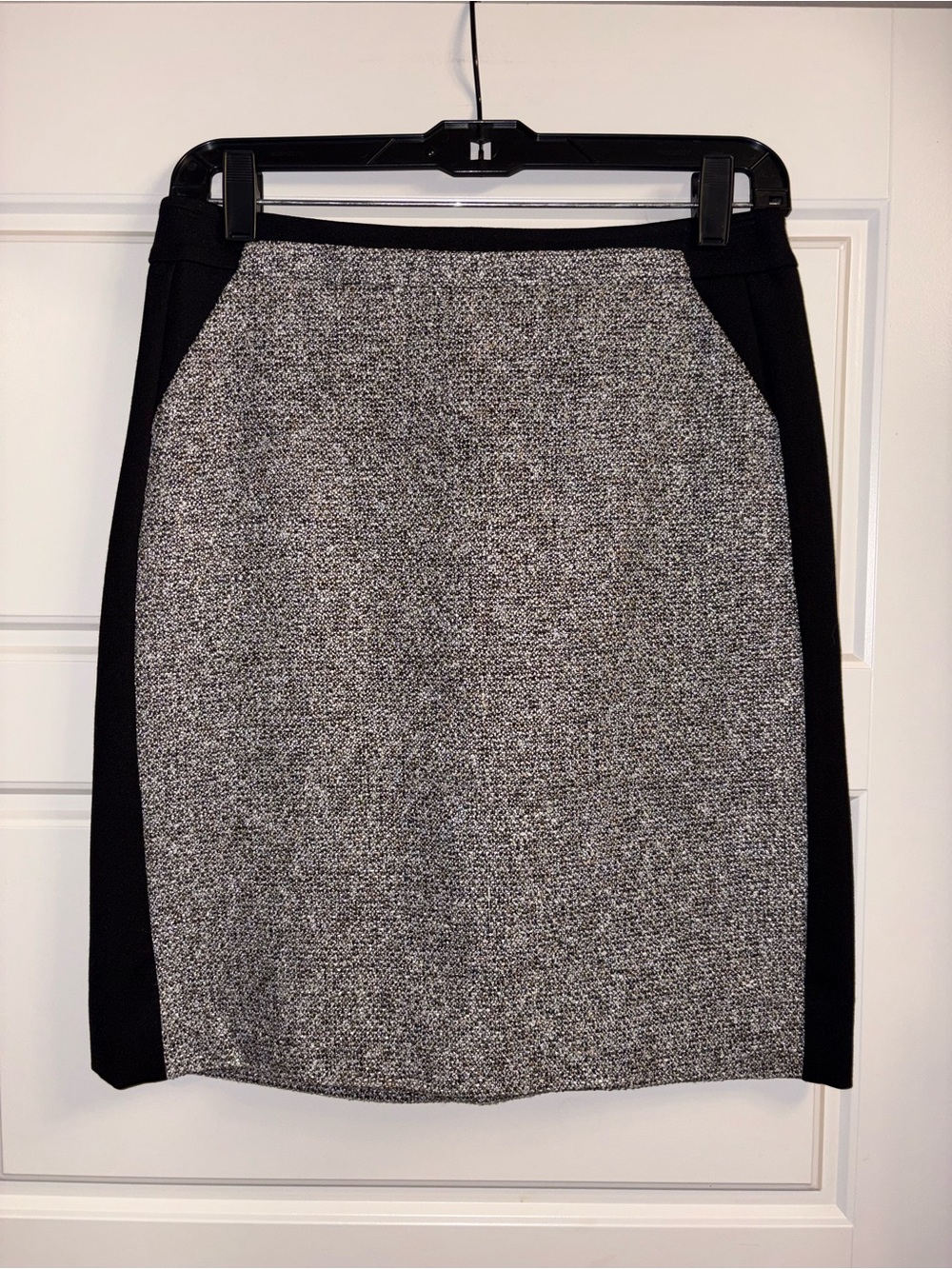White House Black Market Black and Gray Tweed-Panel Pencil Skirt